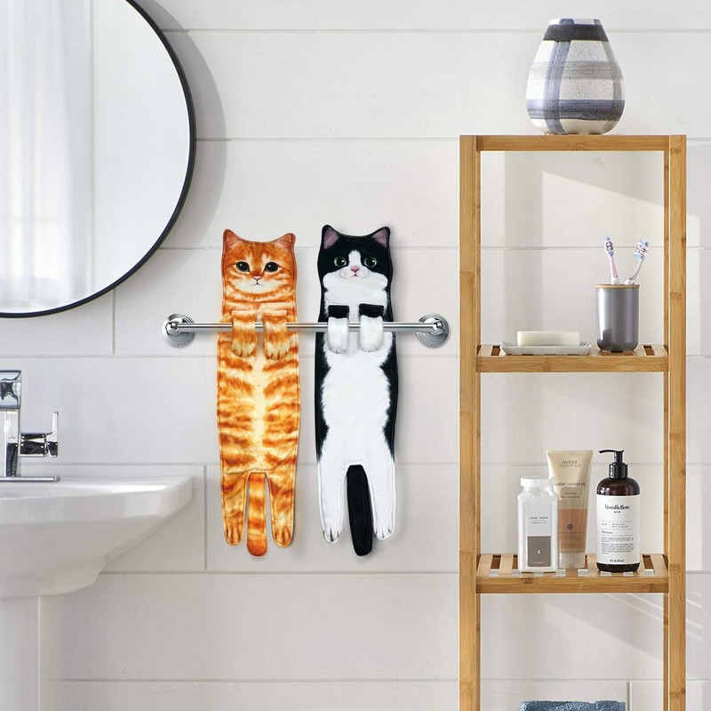 PAT JUUMG Funny Cat Hand Towels for Bathroom Kitchen Decor