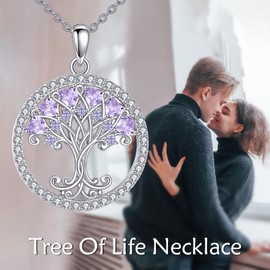Tree of Life Necklace for Women Birthstones Jewellery for Women Sterling Silver Fine Anniversary Birthday Christmas Wedding Jewellery for Wife Sister, Sterling Silver, Cubic Zirconia
