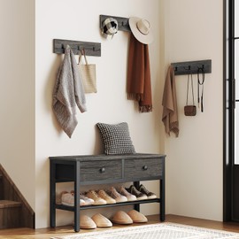 YATINEY Entryway Bench with Drawers, 4-in-1 Hall Tree with Shoe Storage Bench, Coat Rack Shoe Bench Set, for Front Door, Hallway, Foyer, Charcoal Grey and Black MT05BC