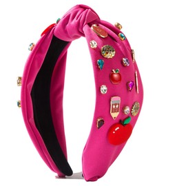 Palotay Teacher Headbands Hot Pink Knotted Headbands for Teachers Pencil Apple Headband Accessories for Women Back to S-chool Hair Accessory Teacher Appreciate Gifts Pink