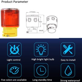 Solar Strobe Warning Light Flashing Lamp: 360 Degree Super Bright LED Wireless Install Automatically Turn On/Off IP65 Waterproof for Construction, Traffic, Dock, Marine, Crane Tower, Factory (Red)