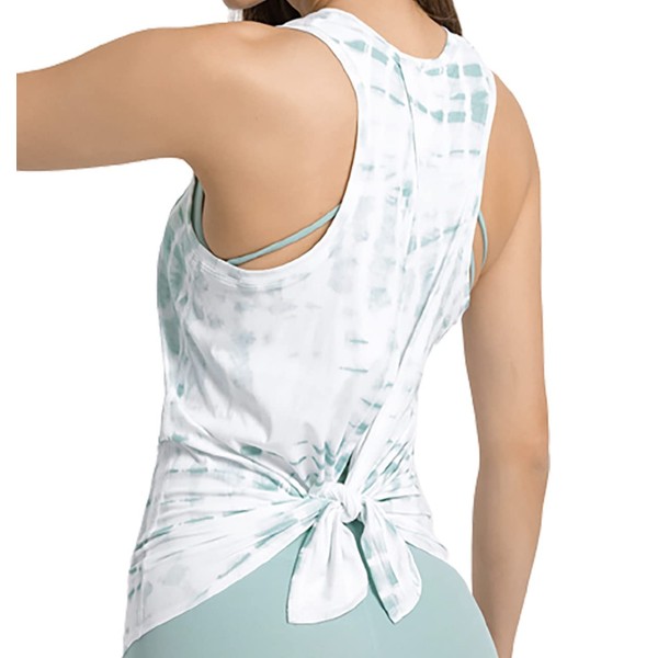 and-L Yoga Wear, Women's, Tank Top, Back Cross Tank Top, Sports, Fitness, Hot Yoga Wear, Gym, Dance, Sweat Absorbent, Quick Drying, Open Back, Body Cover, 2-Way, green