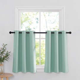 RYB HOME Thermal Insulated 100% Blackout Short Curtains, Window Treatment Curtain 54 inch Length Energy Saving for Living Room/Bedroom/Nursery, Grommet Top Drapes, Mocha, 52 Inch Width, 2 Panels