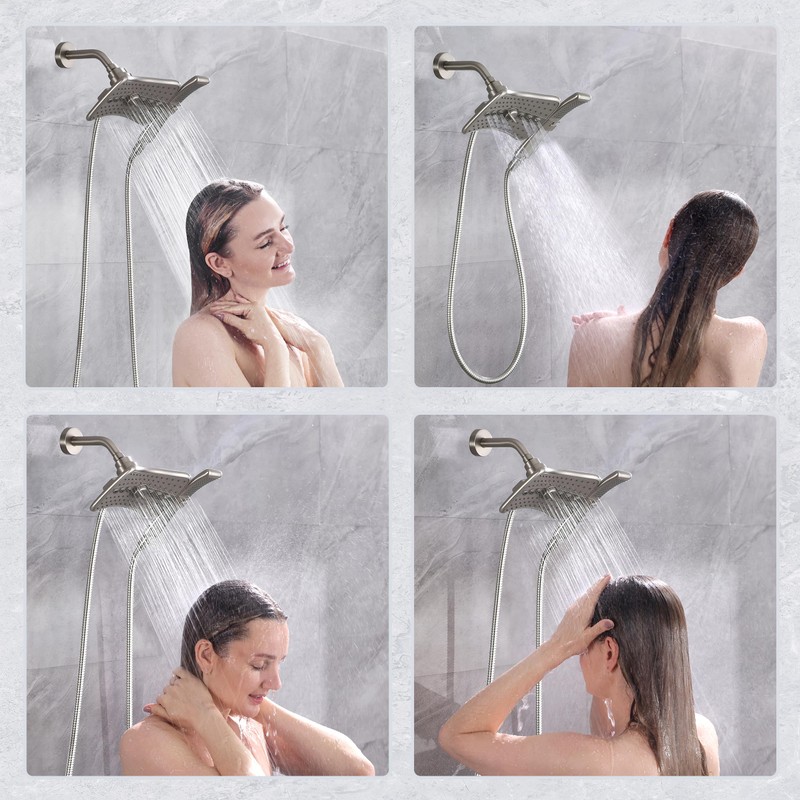 BRIGHT SHOWERS High Pressure Brushed Nickel Shower Heads Combo with