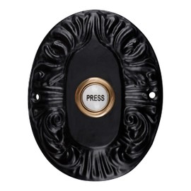 Wired Iron Doorbell Chime with Brass Porcelain Push Button in Black Powder Coat Finish Vintage Decorative Door Bell with Easy Installation, 3 7/8" X 3 1/8"