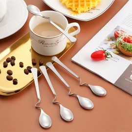 LATRAT Set of 4 stainless steel spoons with curved, curved handle, coffee spoon, honey spoon, coffee spoon, stainless steel teaspoon, jam spoon, teaspoon, dessert scoops