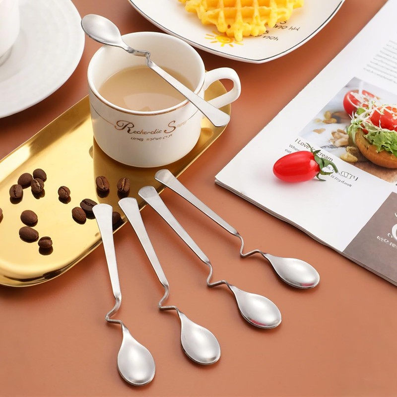 LATRAT Set of 4 stainless steel spoons with curved, curved