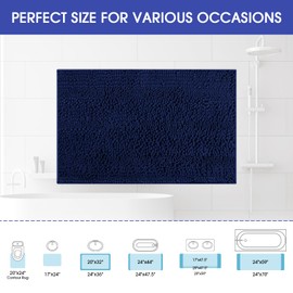 ACCUMTEK Striped Navy Blue Bathroom Rug Mat 24"x17" Ultra Soft, Non Slip Chenille Bath Rugs, Absorbent Plush Shaggy Bath Mats for Bathroom, Bedroom, Kitchen, Shower, Tub