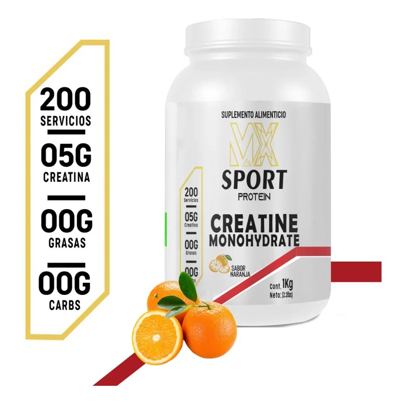 Creatina Monohidratada Mx Sport 1kg 200 Servicios Sabores Naranja
