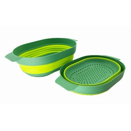 SAMMART 3L Over The Sink Oval Colander (Dark Green/Fluorescent Green (Set of 2))
