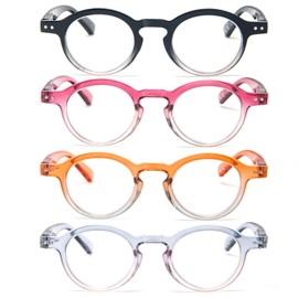 KoKoBin 4-Pack Small Round Reading Glasses Comfortable Readers Colored Stylish Frame for Women +2.00 (Multicoloured2)