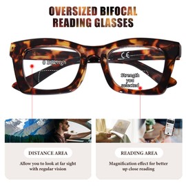 ZESAKER Bifocal Reading Glasses for Women Oversized Square Frame Clear Top Progressive Readers for Women Blue Light Blocking Computer Readers with Spring Hinges (Brown Tortoise, 2.5)