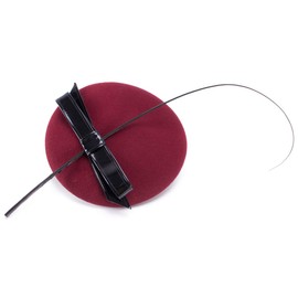 Lawliet Womens Bow Feather Felt Wool Fascinator Pillbox Tilt Cocktail Hat A144 (Wine)