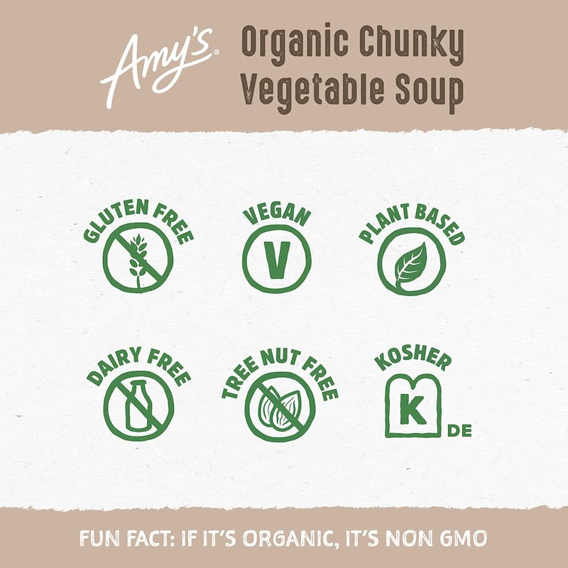 Amy's Soup, Vegan, Gluten Free, Organic Chunky Vegetable, Low Fat,
