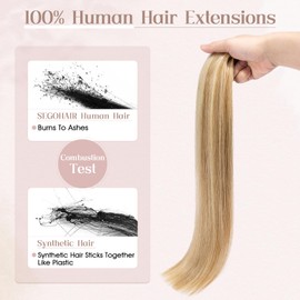 SEGOHAIR Tape in Hair Extensions Human Hair, 12" Invisible 10Pcs Real Hair Straight Natural Remy Tape Hair Extensions - Golden Brown Mix Bleach Blonde