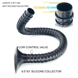 50mm OD Articulated Hose 3ft (1m) Long Air Extractor Flexible Duct Collector Arm with Hood for Laboratory Laser Engraver Soldering Fume Welding Marking Round Nozzle with Valve