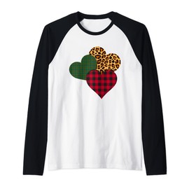Plaid Hearts, Vintage Leopard Print Tee for Valentine's Day Raglan Baseball Tee