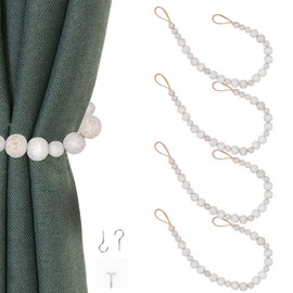 OCIOLI 4 Pieces of Boho Curtain Tiebacks Curtain Holdbacks Curtain Hooks for Wall Curtain Pull Backs Curtain Holders Curtain Tie Backs for Boho Decor Nursery Wall Decor (Whitewashed Color, 4)