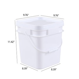 Wekioger 3 Gallon Plastic Bucket Pail with Seal Lid, 4-Pack Square Food Grade Bucket with Handle, White