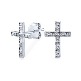 Traditionelle Religiöse Spirituelle Cz Micro Pave Kreuz Ohrstecker Für Frauen Teenager Männer .925 Sterling Silber Cubic Zirconia
