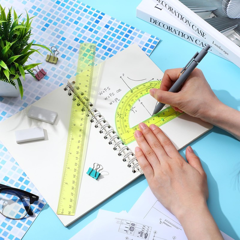 Zonon 2 Pack 12'' Plastic Ruler and 6'' Plastic Protractor