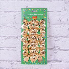 USUN 12pcs Flocking Christmas Bows, Small Bowknot Christmas Tree Hanging Decorations, Party Home Wreaths Gift Wrapping Supplies Christmas Decorations (Gold)