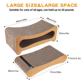 Yedcxup 2 in 1 Cardboard Cat Scratcher, Cat Scratchers for Indoor Cats, Horizontal Corrugated Scratch Pads for Cats as Beds & Furniture, Durable Board Pads Prevents Furniture Damage, Large