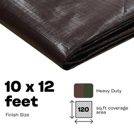 Olympia Tools Heavy Duty 18 Mil Tarp Cover with Metal Grommets and Reinforced Edges, Waterproof & UV Resistant Tarpaulin - Brown/Green - 10' x 12'