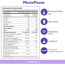 NEWMANITY MenoPause Suplemento Natural para Mujeres - 100 dias - con Onagra, Cohosh Negro, Batata Silvestre y Dim 3,3 – Apoyo al Equilibrio Hormonal y Bienestar Femenino durante la Menopausia