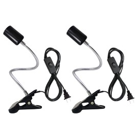 2 Pack Metal Clip On Light Socket with Plug and Switch, Clip Lamp E26/E27 Metal Clamp Lamp Holder, Adjustable Light Stand Clamp Light with 220cm Cable, 35CM Metal Gooseneck for Reading Light