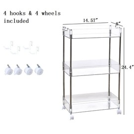 Chris.W Slim Storage Cart 3 Tier with Wheels, Clear Bathroom Cart Organizer, Mobile Shelving Unit Rolling Utility Cart, Slide Out Organizer for Kitchen, Bathroom, Laundry, Narrow Places, Office - 8" W