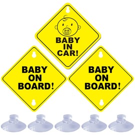 TRKETK 3 Stück Baby an Bord Auto Warnschilder, 5 x 5″ Warnaufkleber für Autoschilder mit Doppelten Saugnäpfen Wasserdicht Sicherheitszeichen Wiederverwendbare Kinder an Bord des Autoaufklebers
