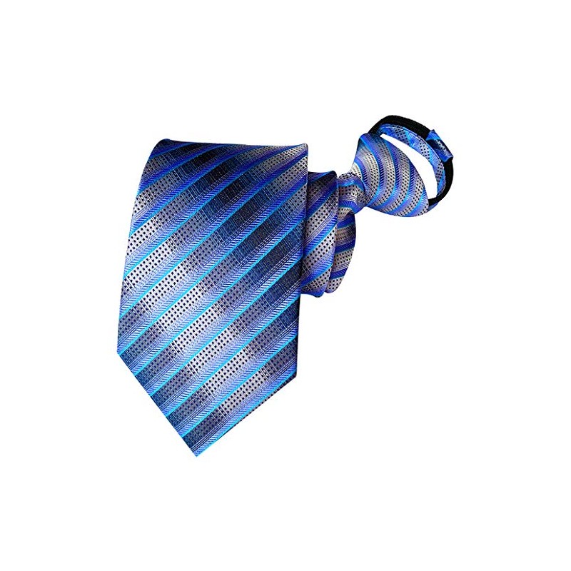 BESMODZ Men's Blue Grey Striped Zipper Tie Silk Pre-Tied Formal