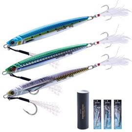 Goture Fishing Jigs,60g 80g 100g 120g Vertical Jig Saltwater, Jig Fishing Lures with Assist Hook and Treble Hook,Jigging Spoon Lures with Storage Tube,Speed Fast Fall Jigs for Tuna,Salmon,Bass