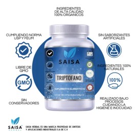 L-Triptófano 500 Mg | 120 Cápsulas | Saisa Herbal | Suplemento Natural | Dormir Mejor | Reduce Estrés y Ansiedad | Premium