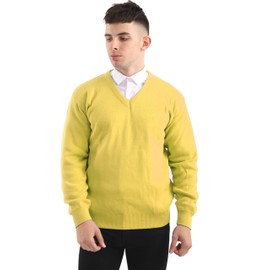 Brooklyn Clothing Mens V Neck Jumpers Soft Feel Acrylic Classic Fit Sweater Long Sleeve Casual Top (Lemon, XXL)