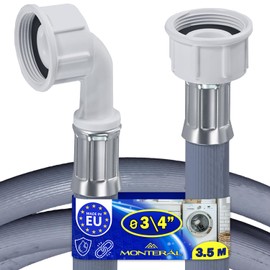 Inlet Hose Washing Machine and Dishwasher 3.5 m Water Hose for Temperatures up to 25 °C with Angle and Straight Safety Valve Diameter 3/4 Inch Made in EU MONTERAL