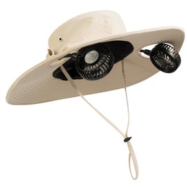 AMACOOL 2-in-1 Hands-free Hat Fan with 5200mAh Detachable Neck Fan, UPF 50+ Wide Brim Sun Hat, 16Hrs Running, 3-Speed Adjustable, Fishing Essentials for Men Women Camping Travel Delivery Outdoor-Beige