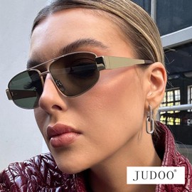 JUDOO Trendy Aviator Sunglasses for Women Men Gold Metal Frame Retro Driving Pilot Sunglasses Shades Womens Sunglasses, 57MM (Gold Metal Frame/Tawny Lens)