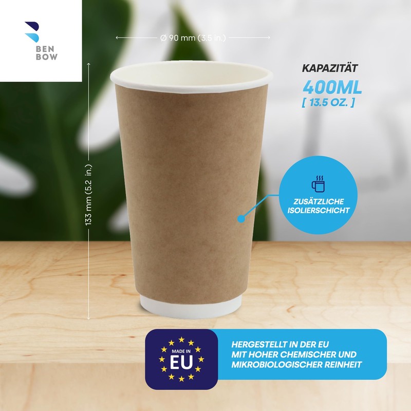 BenBow 20 x 400 ml Disposable Paper Thermal Cups for