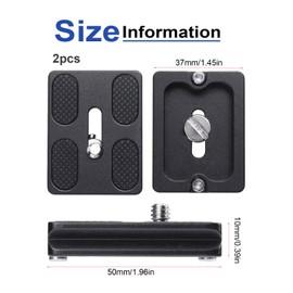 KGDUYC Pack of 2 Quick Release Plate, PU-50 Quick Release Plate Adapter, Camera Tripod Quick Release Plate with 1/4 Inch Camera Screw, Compatible with Tripod Ball Head Quick Release Plate - Black