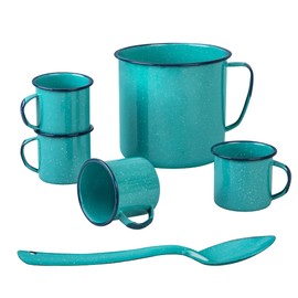 Cinsa 6-Piece Enameled Steel 4 QT Chocolate Set – Hot Chocolate & Drinkware Set, Turquoise Blue