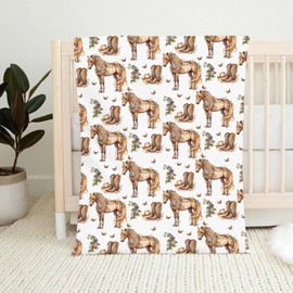 Wicbfdfv Vintage Western Cowgirl Horse Butterflies Baby Blanket Girls Boys Retro Cowgirls Boot Hat Wild Flowers Swaddle Flannel Receiving Blankets Breathable Newborn Infant Toddler Kid Crib Bedding