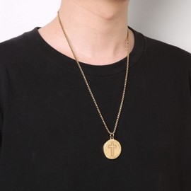 HZMAN Bible Verse Necklace for Men Women Stainless Steel Inspirational Verse Cross Round Pendant Jewelry Gift (Gold)