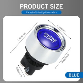 getfay 1 PC Car Engine Start Ignition Push Switch, 1.8" x 1.3" 12V 50A Keyless Push Start Switch Accessory, Momentary Engine Start Push Button Replacement, Universal for Cars Trucks Boat (Blue)