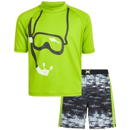 iXtreme - Juego de 2 protectores de erupción para niños, UPF 50+, de secado rápido, playera de natación y trajes de baño, protector de erupción para bebés (tamaños: 12M-14), anteojos de color