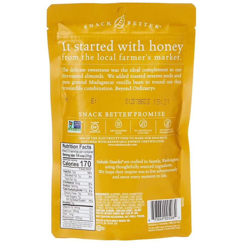 Sahale Snacks Honey Almonds Glazed Mix, 4 oz., Pack of