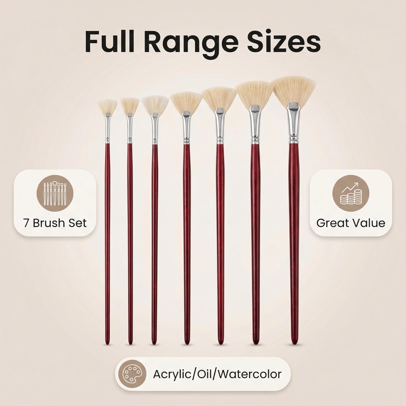 Fan Brush for Painting, 7-Piece Fan Brushes for Artists
