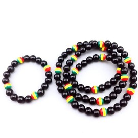 LRGKMCWTOB Jamaica Rasta Bracelet and Necklace Set Jamaican Flag Tricolor Bracelet Acrylic Influx Men and Women Bracelet Fashion Jewelry