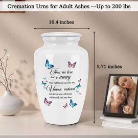 Abooxiu 10 Inches Cremation Urns for Human Ashes Ceramic Keepsake Urn Butterflies Urns for Human Ashes Decorative Urn for Adult Memorial Funeral Ashes Keepsake - Up to 200 lbs